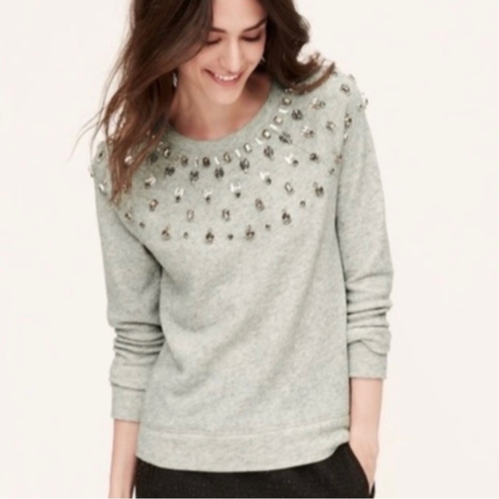 Loft Embellished Grey Sweatshirt, size Medium